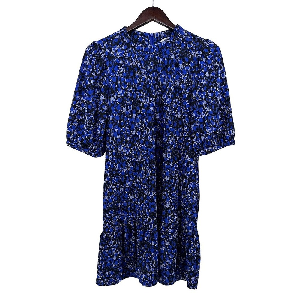 Tyler‎ Boe Blue Abstract Floral Puff Sleeve Ruffle Hem Mini Dress Size Meduim ?